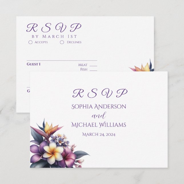 Tropical Floral-RSVP-Wedding- Postcard (Front/Back)