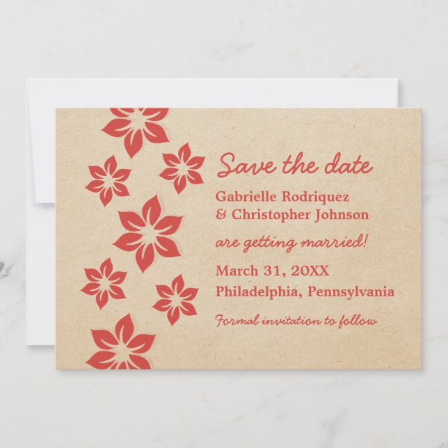 Tropical Floral Save the Date Invite, Red (Front)