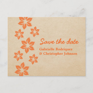 Tropical Floral Save the Date Postcard, Orange Announcement Postcard