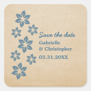 Tropical Floral Save the Date Stickers, Blue Square Sticker