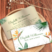 Tropical Floral Script Gold White Beauty Salon