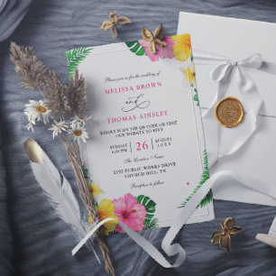 Tropical Floral Sea Elegant Budget QR Code Wedding Invitation
