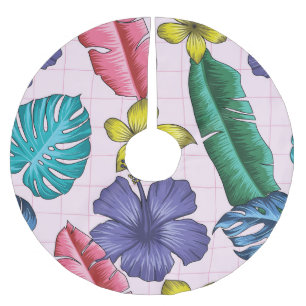 Tropical floral: seamless leaves pattern brushed polyester tree skirt