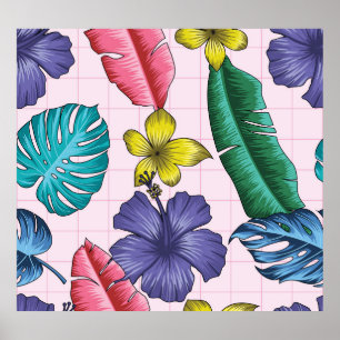 Tropical floral: seamless leaves pattern poster