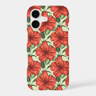 Tropical floral seamless pattern red flowers