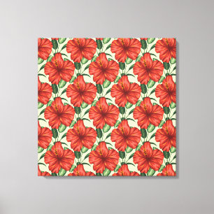 Tropical floral seamless pattern red flowers canvas print
