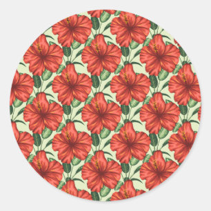 Tropical floral seamless pattern red flowers classic round sticker