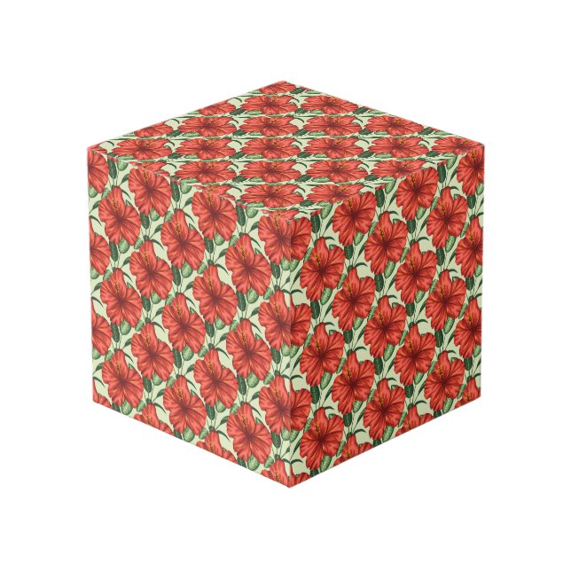 Tropical floral seamless pattern red flowers cube (Front Angled)