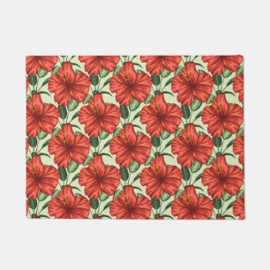 Tropical floral seamless pattern red flowers doormat