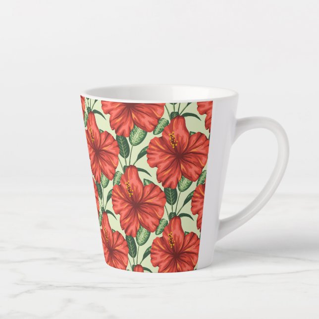 Tropical floral seamless pattern red flowers latte mug (Right)