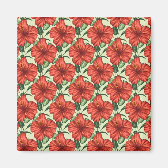 Tropical floral seamless pattern red flowers magnet (Front)