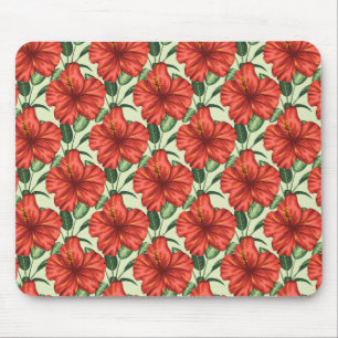 Tropical floral seamless pattern red flowers mouse pad