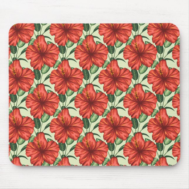 Tropical floral seamless pattern red flowers mouse pad (Front)