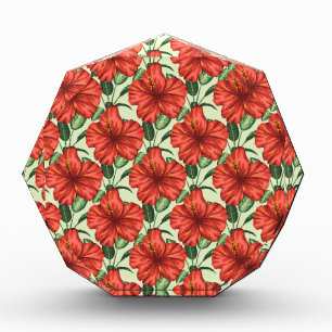 Tropical floral seamless pattern red flowers photo block