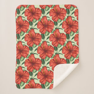Tropical floral seamless pattern red flowers sherpa blanket