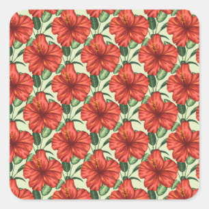 Tropical floral seamless pattern red flowers square sticker