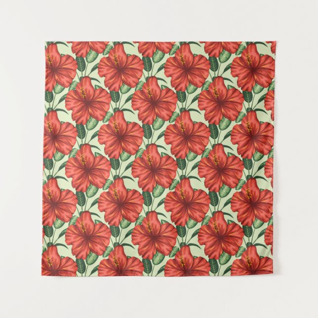 Tropical floral seamless pattern red flowers tapestry (Front)