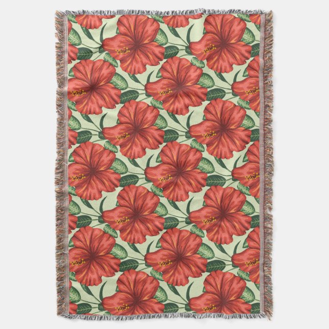 Tropical floral seamless pattern red flowers throw blanket (Front Vertical)