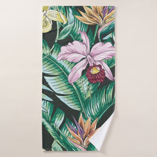 Tropical floral seamless pattern with exotic flowe bath towel (Bath Towel)