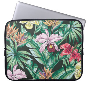 Tropical floral seamless pattern with exotic flowe laptop sleeve