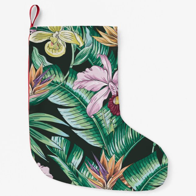 Tropical floral seamless pattern with exotic flowe small christmas stocking (Front)