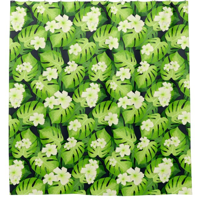 Tropical Floral Shower Curtain (Front)
