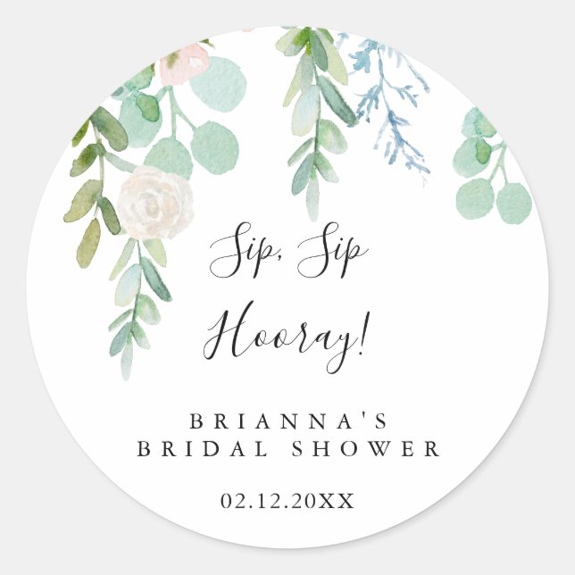 Tropical Floral Sip Sip Hooray Bridal Shower Classic Round Sticker (Front)