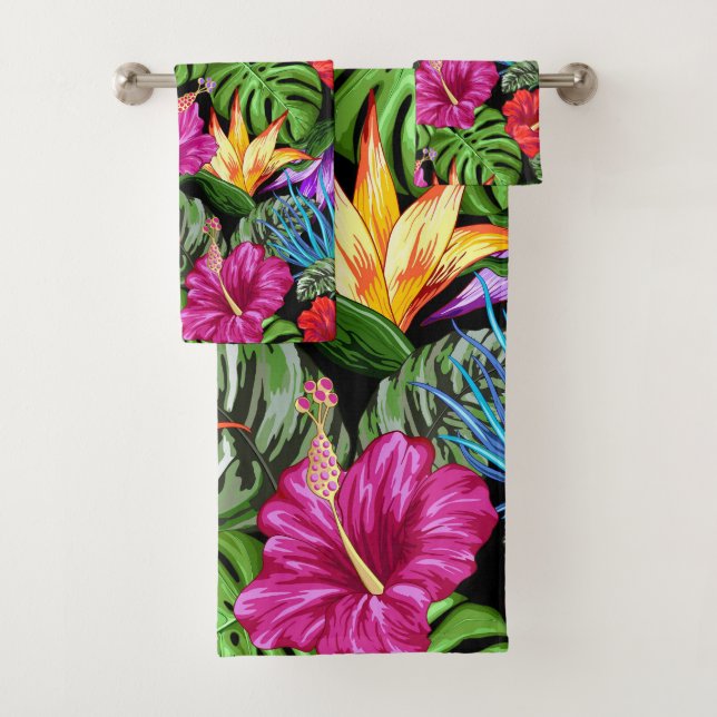 Tropical Floral Summer Mood Pattern Bath Towel Set (Insitu)