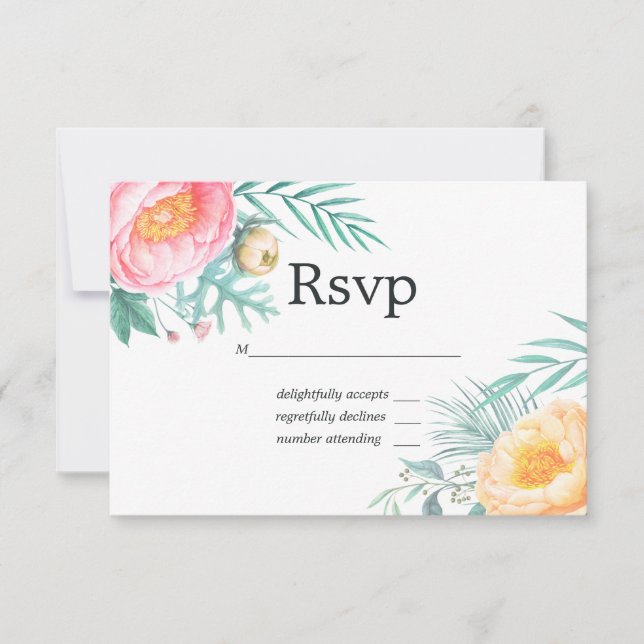 Tropical Floral Summer Pastel Floral Wedding RSVP Card (Front)