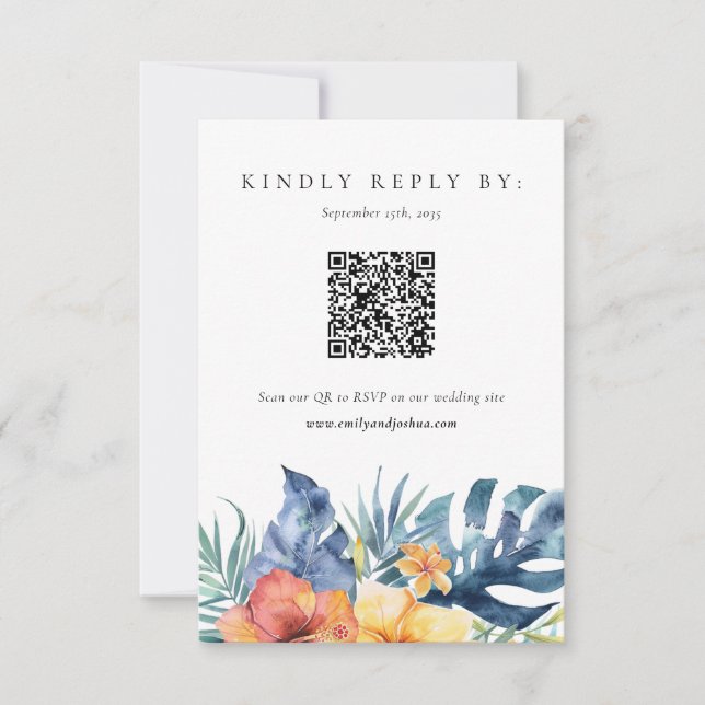 Tropical Floral Summer QR Code Mariage RSVP (Devant)