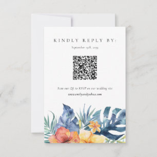 Tropical Floral Summer QR Code Wedding RSVP Card
