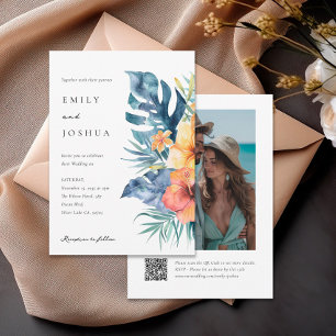 Tropical Floral Summer QR Photo Wedding Invitation