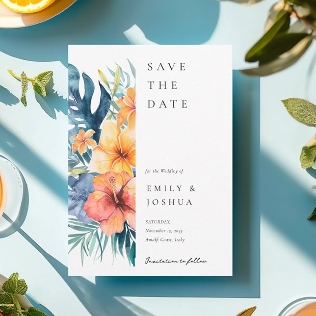 Tropical Floral Summer Watercolor Wedding Save The Date (Creator Uploaded)