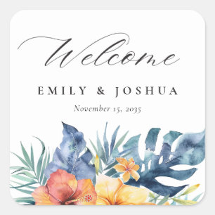 Tropical Floral Summer Welcome Wedding Square Sticker