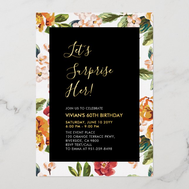 Tropical Floral Surprise Adult 60th Birthday Party (Front)