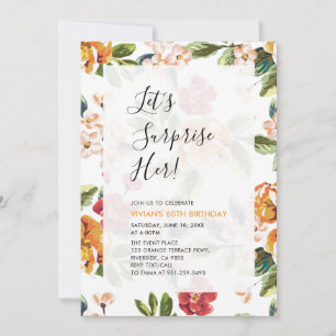 Tropical Floral Surprise Adult 60th Birthday Party Invitation