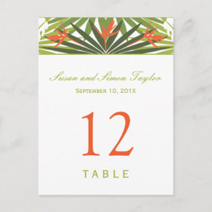Tropical Floral Table Number Card Green & Orange