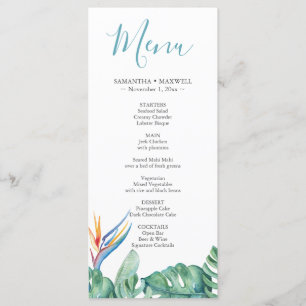 Tropical Floral Theme Wedding Menus Card