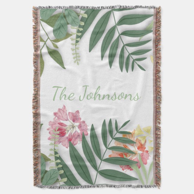 Tropical Floral Throw Blanket (Front Vertical)