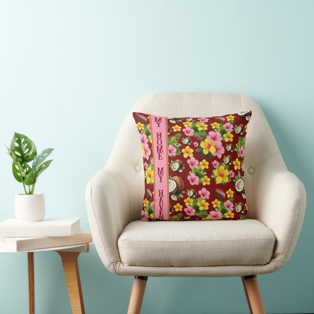 Tropical Floral Throw Pillow (Chair)