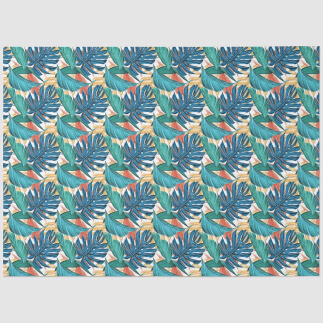 Tropical Floral Turquoise Blue Decoupage Tissue Paper (Front)