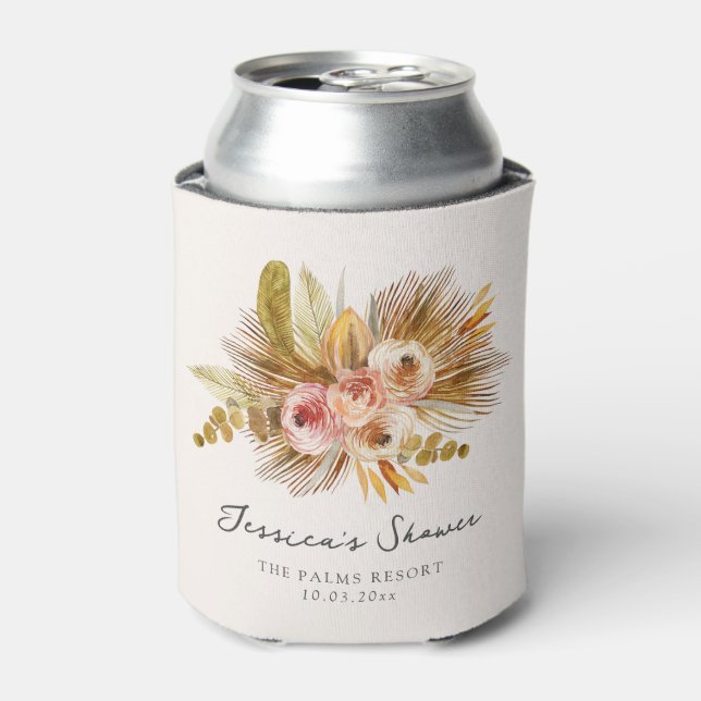 Tropical Floral Vintage Bridal Shower Can Cooler (Can Front)