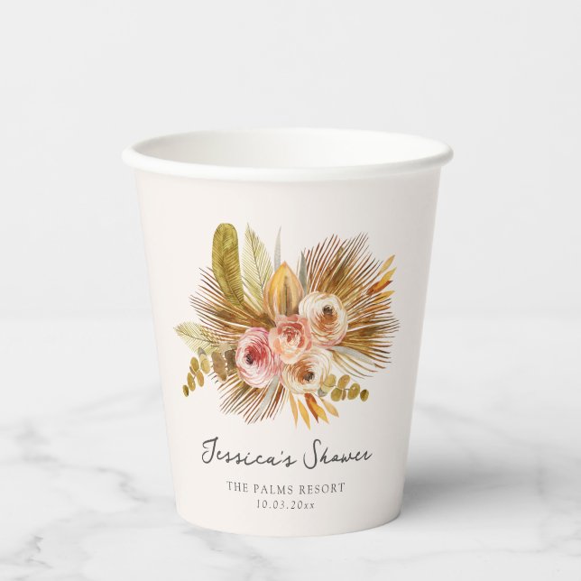 Tropical Floral Vintage Bridal Shower Paper Cups (Front)