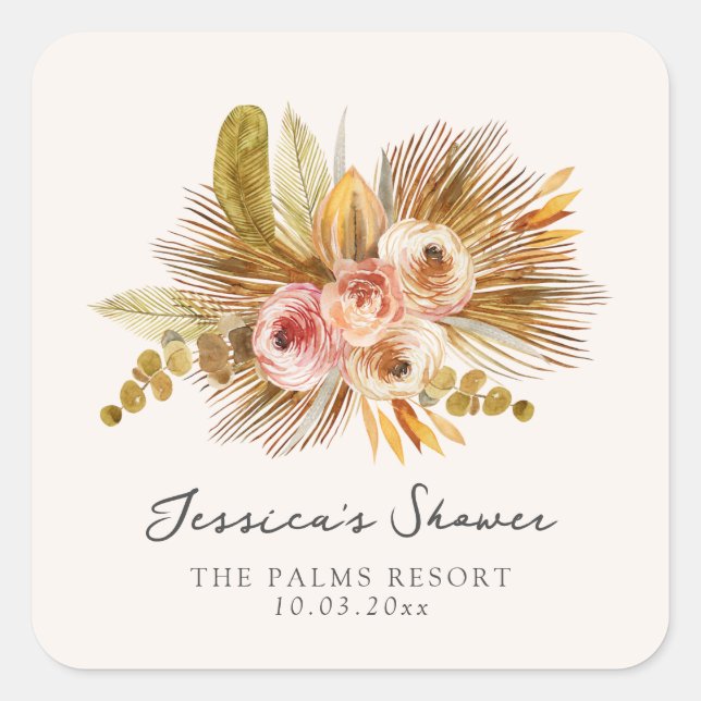 Tropical Floral Vintage Bridal Shower Square Sticker (Front)