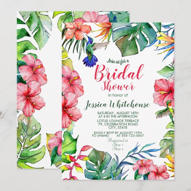 Tropical Floral Watercolor Bridal Shower Invite (Front/Back)