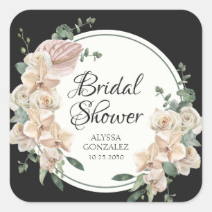 Tropical Floral Watercolor Bridal Shower Thank You Square Sticker