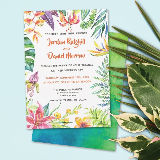 Tropical Floral Watercolor Modern Beach Wedding Invitation (Creator Uploaded)