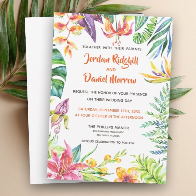 Tropical Floral Watercolor Modern Beach Wedding Invitation (Creator Uploaded)