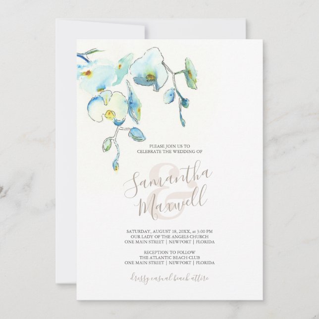 Tropical Floral Watercolor Wedding Stationery (Front)