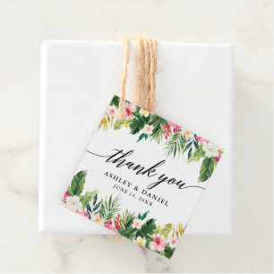 Tropical Floral Wedding Calligraphy Thank You Favour Tags